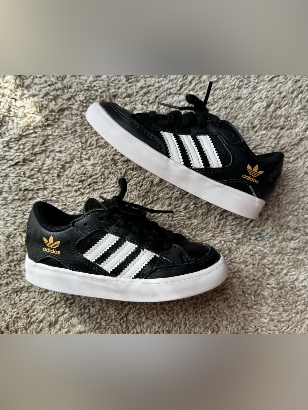 Adidas Originals Kids Black White Gold Trefoil Sneakers Size 9K Toddler